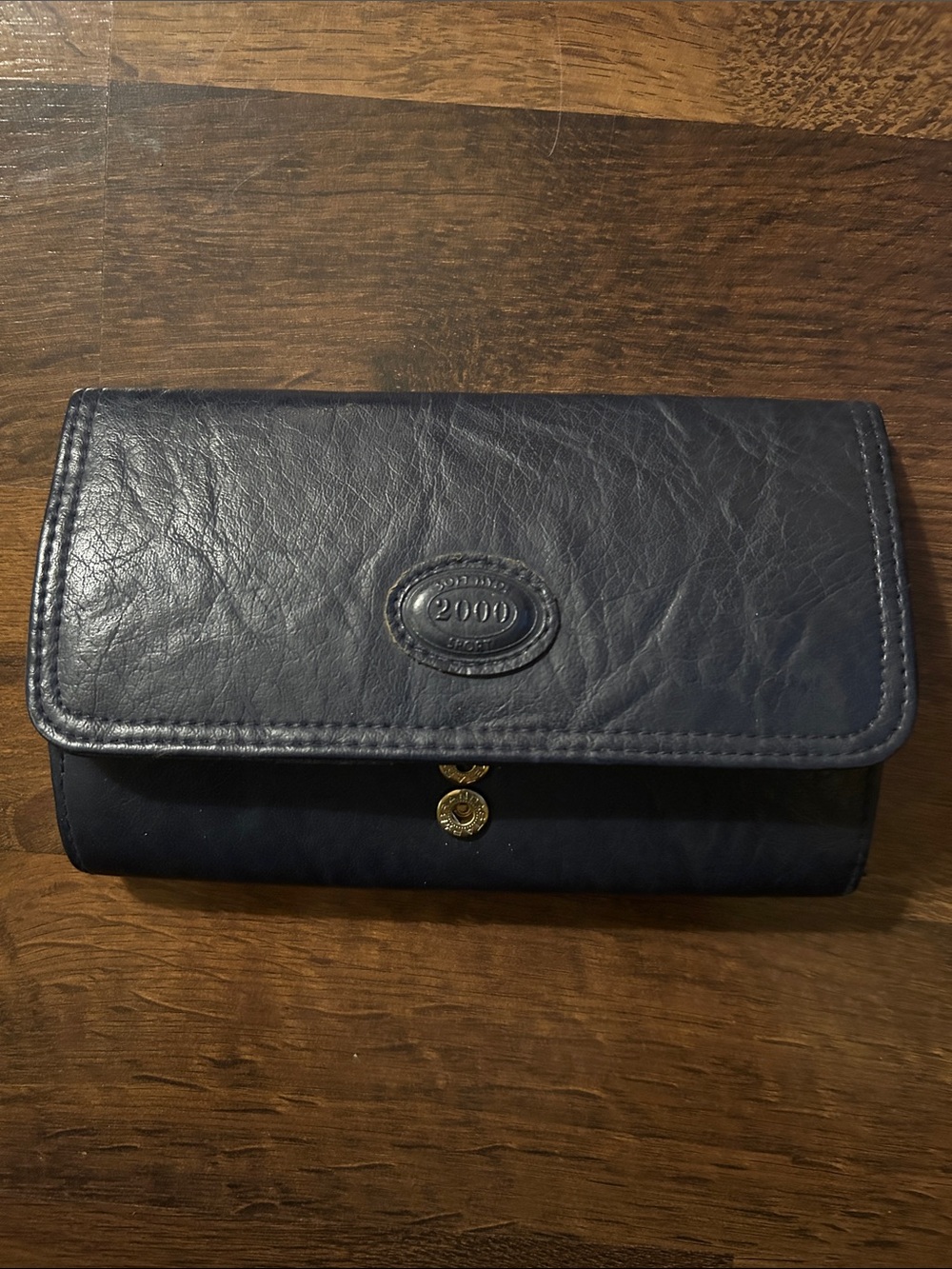 Navy Leather Clutch Wallet with Embossed 2000 Logo